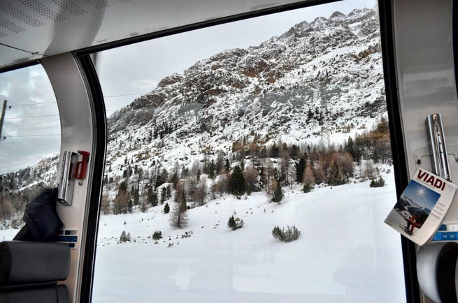 Bernina Express is a train connecting Chur in Switzerland to Poschiavo and Tirano in Italy by crossing the Swiss Edgadin Alps.CT