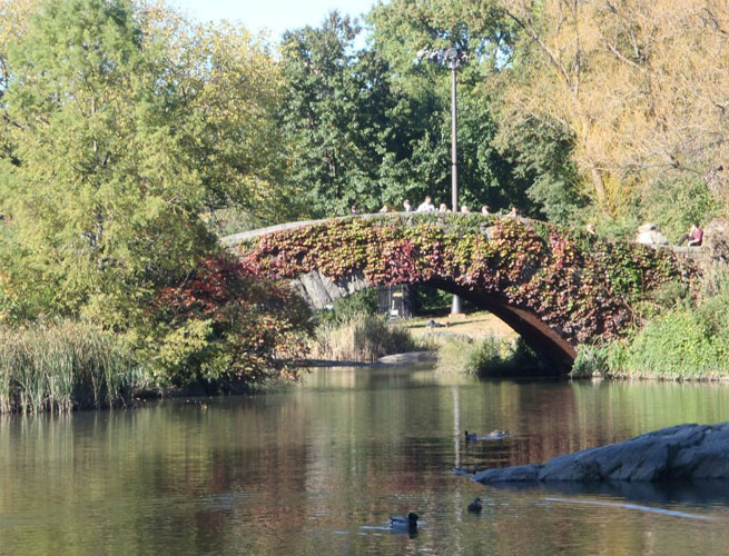 A bridge in New York City's Central Park is reflected on the water below. New York City is a romantic destination. RoamRight suggests these ideas for making the most of the city with your significant other.