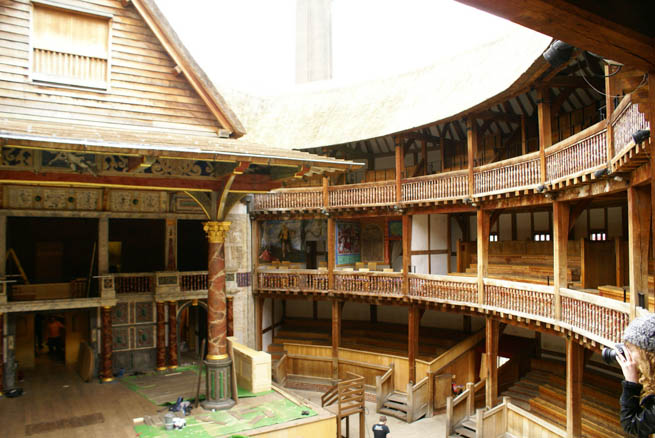 The Globe Theatre was a theatre in London associated with William Shakespeare. It was built in 1599 by Shakespeare's playing company, the Lord Chamberlain's Men. CT